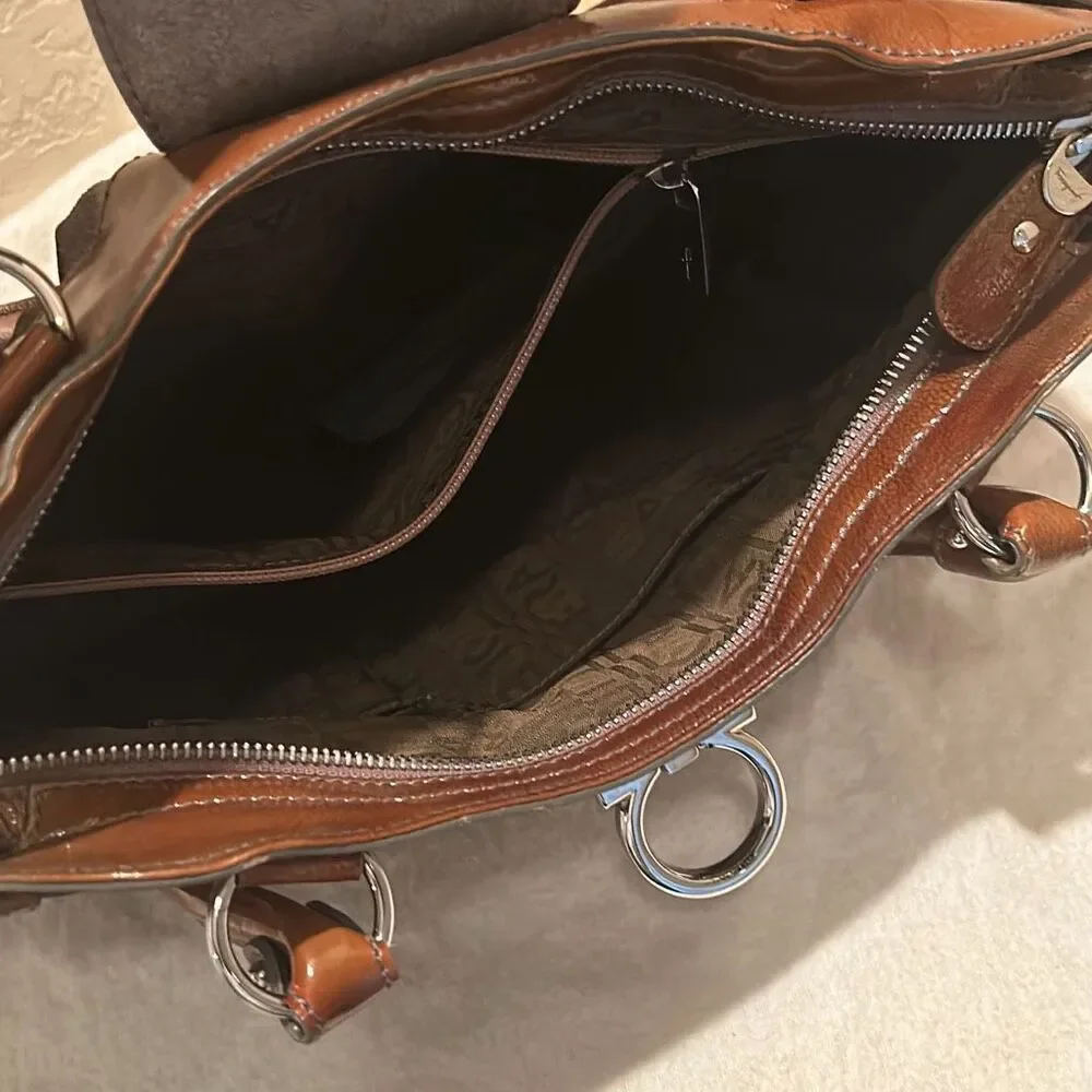 Vintage Salvatore Ferragamo Womens Marisa Colorblock Brown Leather Shoulder Bag - Picture 9 of 14